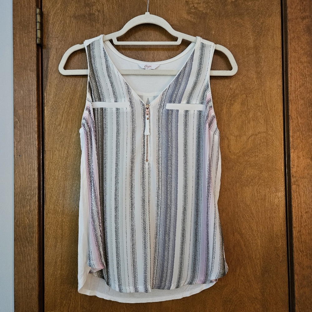 Candie's Striped Sleeveless Top with Zipper Detail